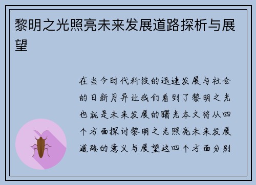 黎明之光照亮未来发展道路探析与展望